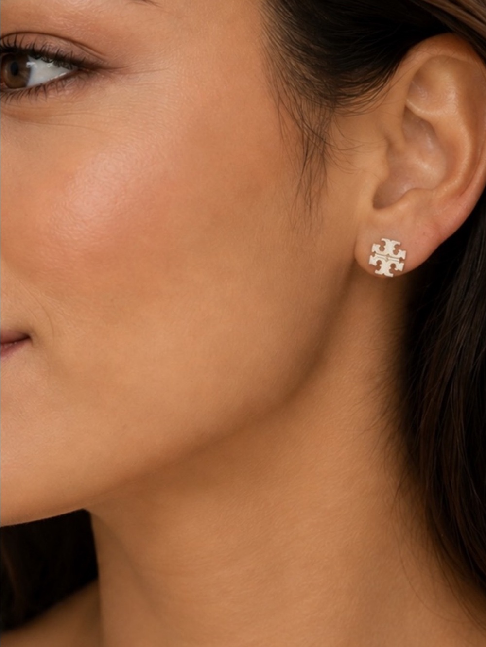 Tory Burch Silver Logo Stud Earrings